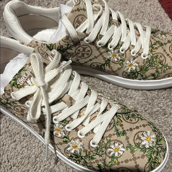 Tory Burch Women's Floral Sneakers - Brown and White - Picture 3 of 5